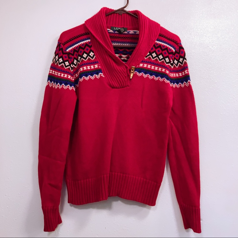 Ralph Lauren 100% Cotton Nordic Heavyweight Sweater Shawl Neck M